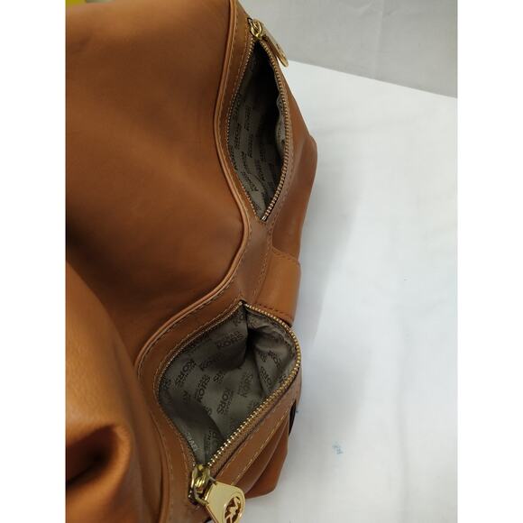 Michael Kors Jamesport Tan Brown Leather Zipper Pockets Chain Strap Shoulder Bag - Picture 15 of 16